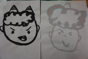 同じ墨汁でも、それぞれの個性が出る鬼を描きました。